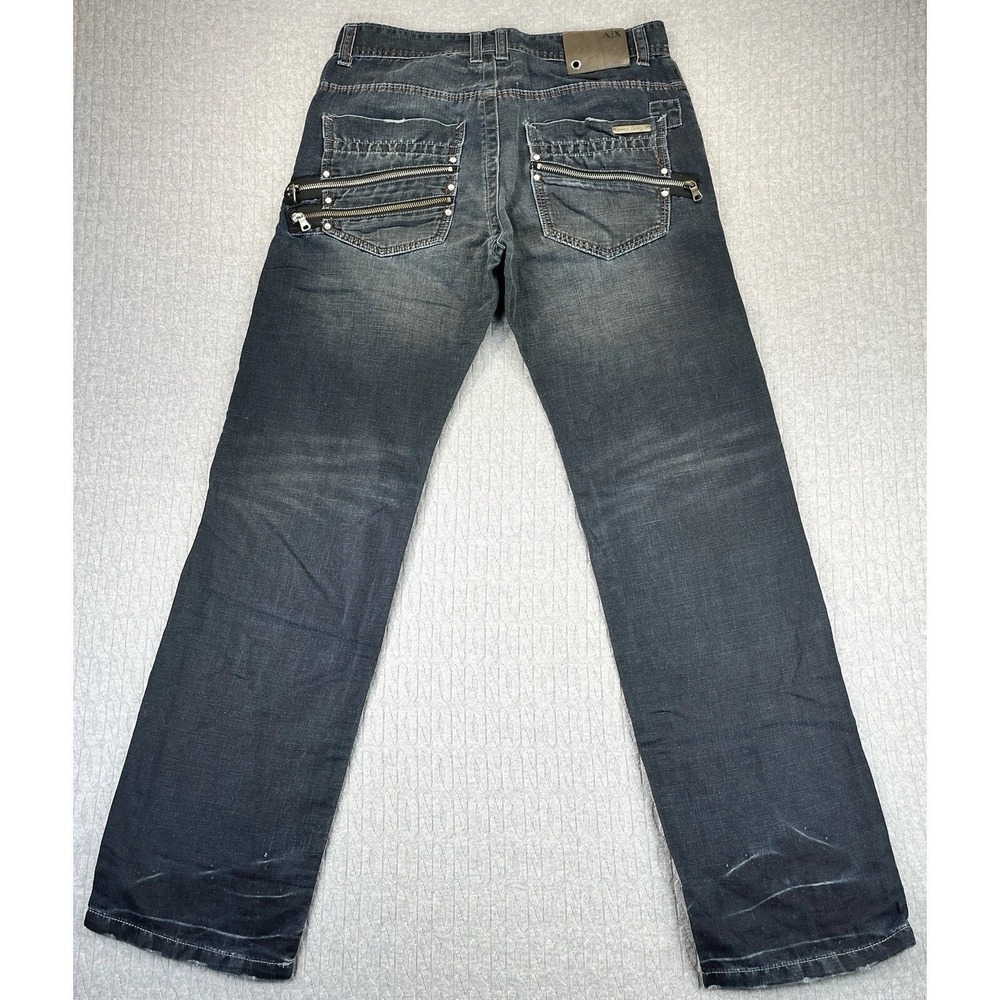 Armani Exchange Jeans Men 32x32 Dark Wash Zipper Pocket Moto Denim Regular Fit